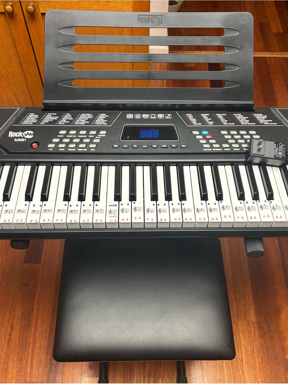 RockJam RJ5061 61-Key Black Electronic Keyboard Built-In Speaker Stand Bench